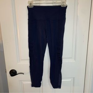 Athleta navy blue mesh striped activewear pants leggings petite size XS